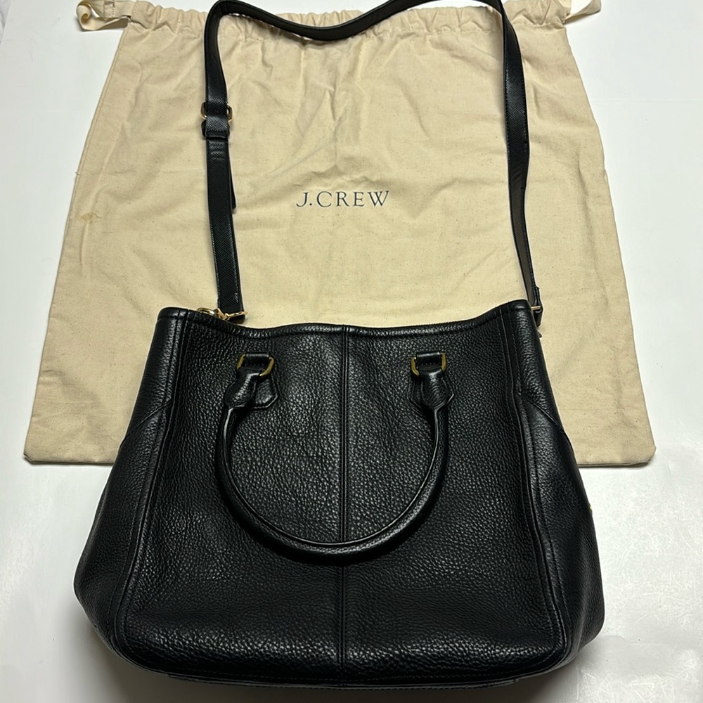 J. Crew Black Pebbled Leather Tote Laptop Travel Bag